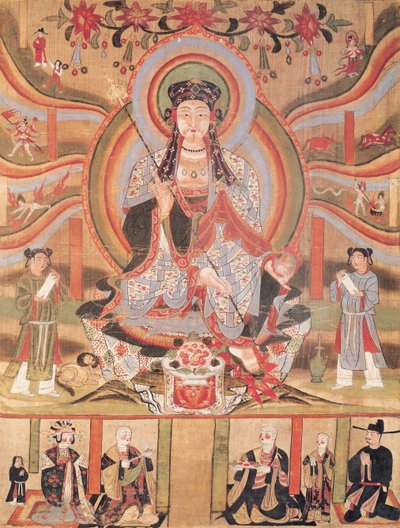 Buddhist banner depicting Dizang and the Six Roads to Rebirth, from Dunhuang by Chinese School